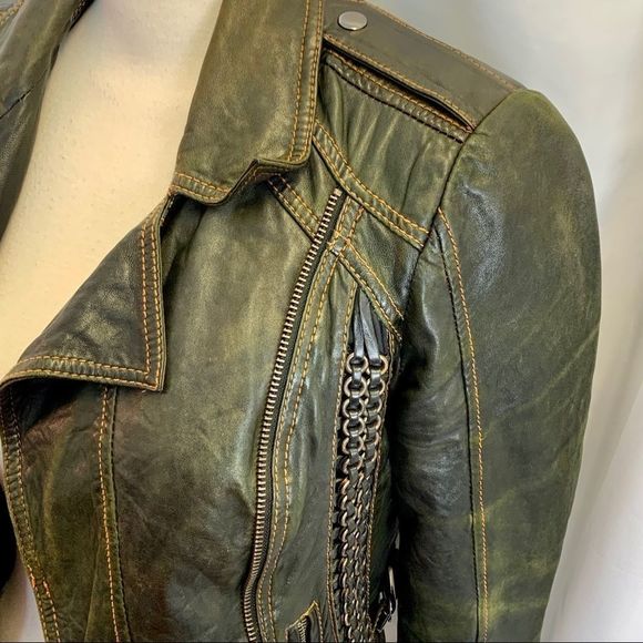 Topshop dark green leather jacket size 4 - Picture 7 of 12